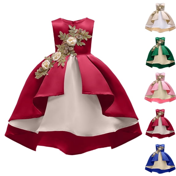 ATOGUTA Girls Short Sleeve Dresses Bridesmaid Summer Wedding Pageant Dresses Princess Birthday Party Size 2T-10, Wine