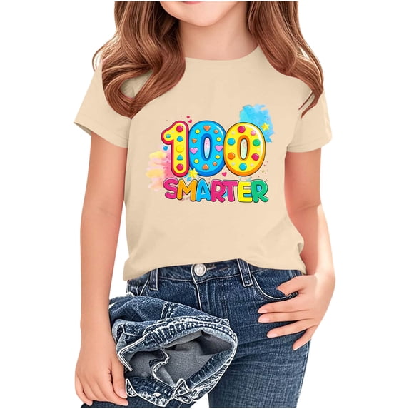 ATOGUTA Girls Short Sleeve Shirts Short Sleeve T Shirts Casual Crewneck Fashion Tees Kids Summer Tops Beige, Size 2T-14