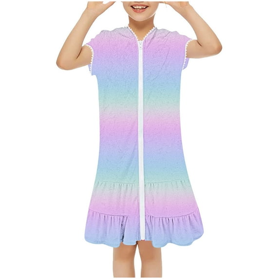 ATOGUTA Girls Short Sleeve Swimsuit Beach Dress Cute Cover Ups Ruffle Bathing Suit Cover Up Kids Swimwear Multicolor, Size 1T-8