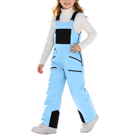 ATOGUTA Girls Ski Overalls Windproof Insulated Multi Pocket Snowpants Trousers Jumpsuit Blue