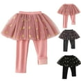 thumbnail image 1 of ATOGUTA Girls Skirt with Fleece Leggings School Uniform Warm Pants Ruffle Skirt Tulle Kids Pull On Warm Clothes Size 2T-10, Pink, 1 of 4