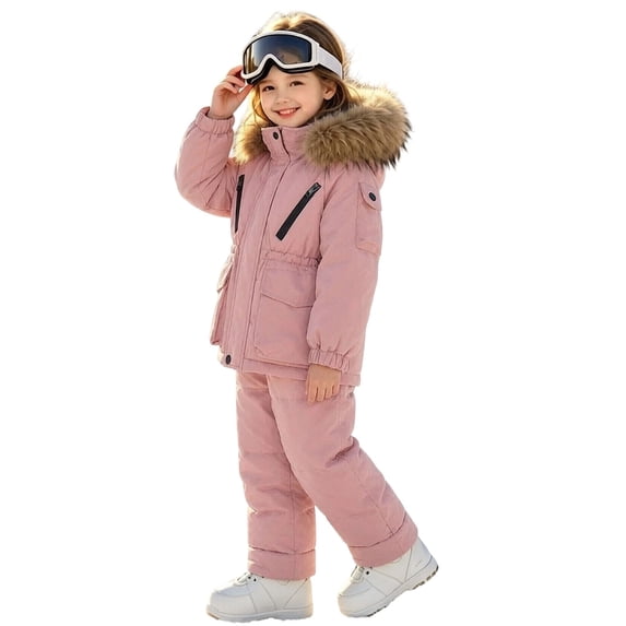 ATOGUTA Girls Snowsuit Hoodeed Waterproof Snow-proof Outdoor Sports Daily Winter Warm Ski Set Red