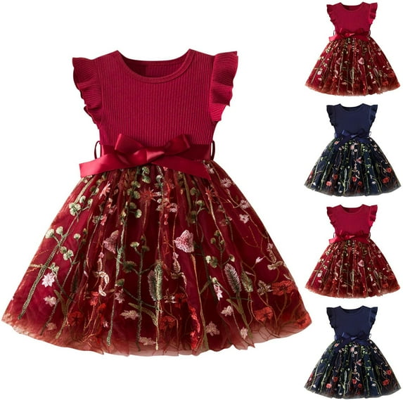 ATOGUTA Girls' Special Occasion Dresses Tulle Party Birthday Poster Formal Fancy Flower Princess Dresses Size 9M-5T, Red