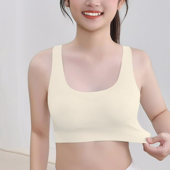 ATOGUTA Girls Sports Bra Size 9-18 Bralette Seamless Cami Crop Bras Built-Up Stretch Sports Bra in Everyday Colors Beige