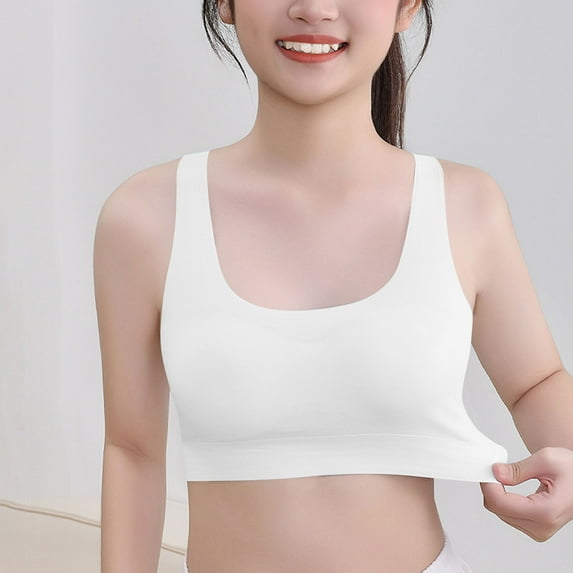 ATOGUTA Girls Sports Bra Size 9-18 Bralette Seamless Cami Crop Bras Built-Up Stretch Sports Bra in Everyday Colors White
