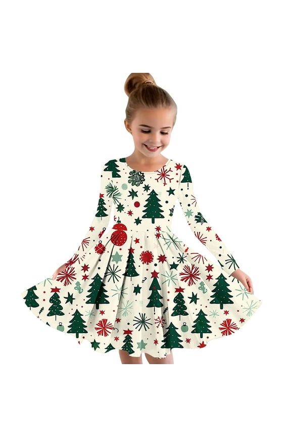Girls Spring Dress Skater Twirl A-Line Dress for School Casual Christmas Multicolor, Size 4T-14