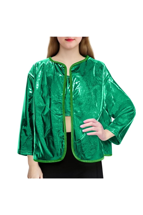 Girls Stage Coat Long Sleeve Cardigan Hip-Hop Dance Party Stage Performance Jacket Size 3T-16, Green