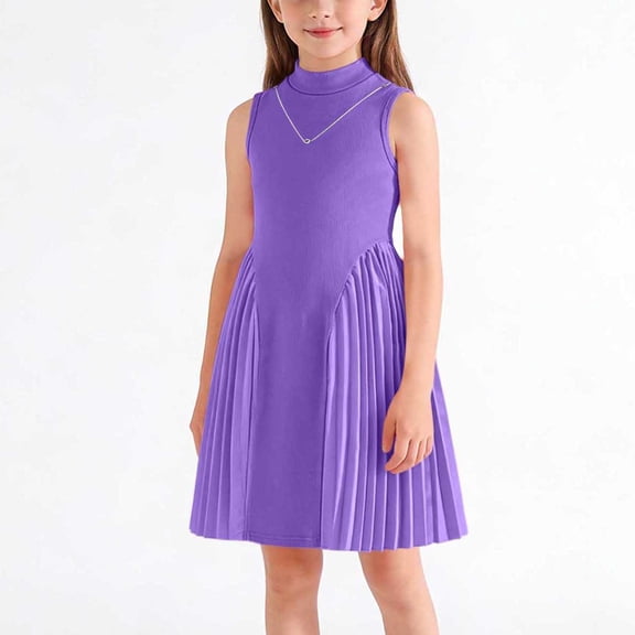 ATOGUTA Girls Summer Dresses Kids Sleeveless Party Birthday Prom Formal Fancy Midi Dress Size 2T-8, Purple