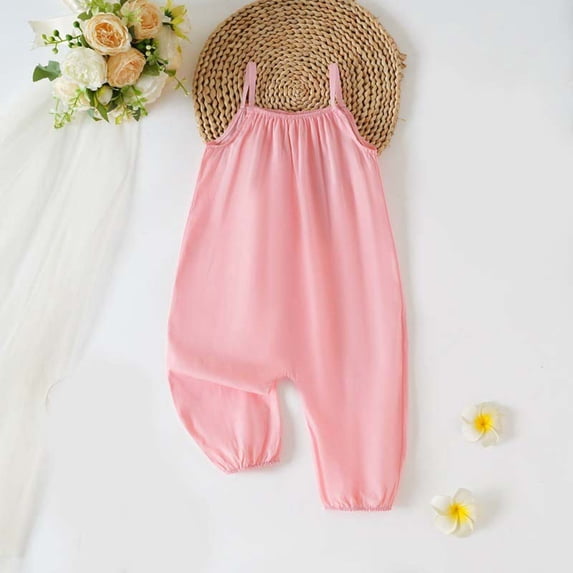 ATOGUTA Girls Summer Jumpsuits Kids Casual Sleeveless Romper Spaghetti Strap Overalls Size 3M-3T, Pink