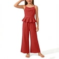 thumbnail image 1 of ATOGUTA Girls Summer Outfit Sleeveless Ruffle Tank Top Wide Leg Pant Set Size 4T-15 Summer Casual Clothes Red, 1 of 8