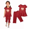 thumbnail image 1 of ATOGUTA Girls Summer Outfits Size 1T-10 Short Sleeved Ruffle Tops and Elastic Waist Cropped Pants Set Watermelon Red, 1 of 5