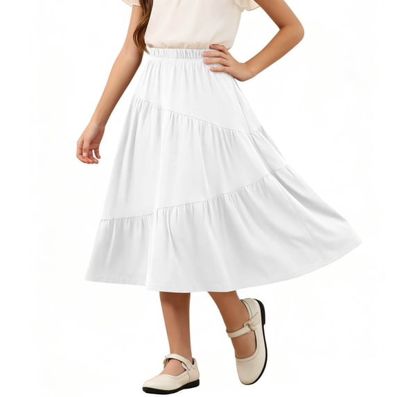 ATOGUTA Girls Summer Skirt Casual High Waist Stretchy A-Line Skirts Soft Skorts Fashion Clothes Size 4T-15. White
