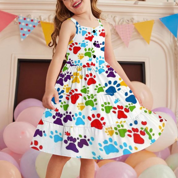 ATOGUTA Girls Sundresses Sleeveless Tiered Midi Casual Sundress with Pockets Multicolor, Size 2-12 Years