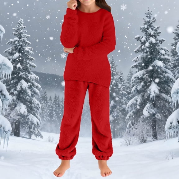 ATOGUTA Girls Sweat Suit Sets Fleece Pullover Sweatshirt and Sweatpant Kids Sweatsuit Cute Fuzzy Sweaters Set Size 5T-16, Red