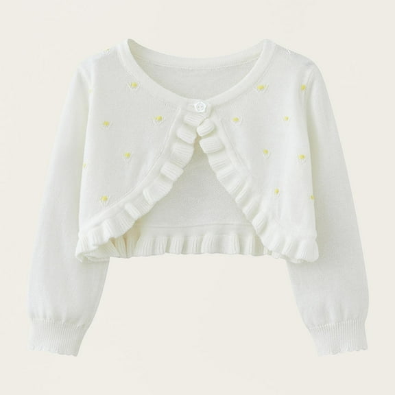 ATOGUTA Girls Sweater Cardigan Long Sleeve Cardigan Sweater Cute Open Front Button Knit Crop Tops White, Kids Jackets Size 0-6