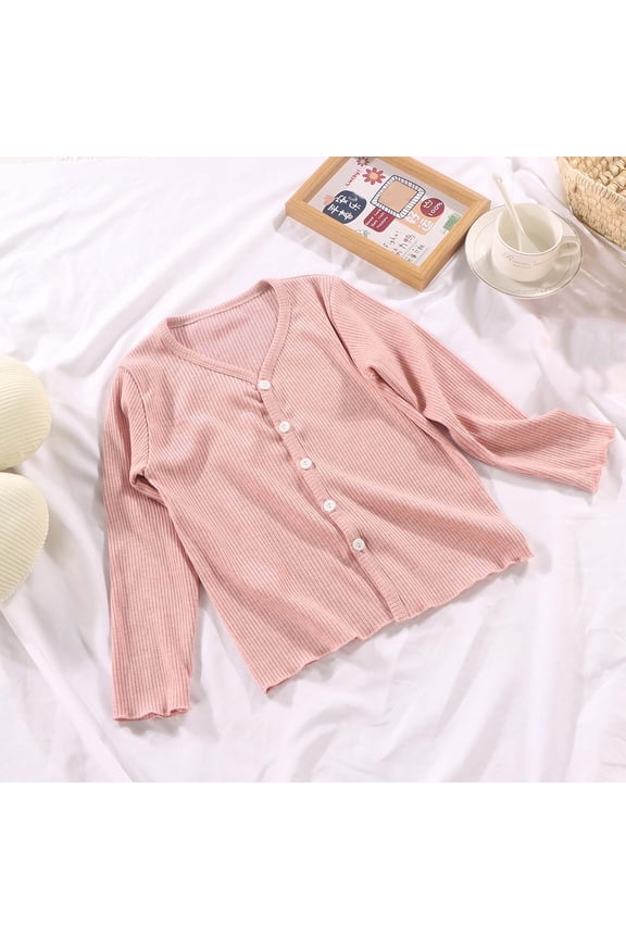 Girls Sweater Uniform Sweater Long Sleeve Button Down Fall Winter Knit Tops for Kids Pink, Size 3M-10