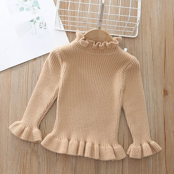 ATOGUTA Girls Sweaters Knit Sweater Long Sleeve Crewneck Pullover Knit Tops Khaki, Size 3T-8