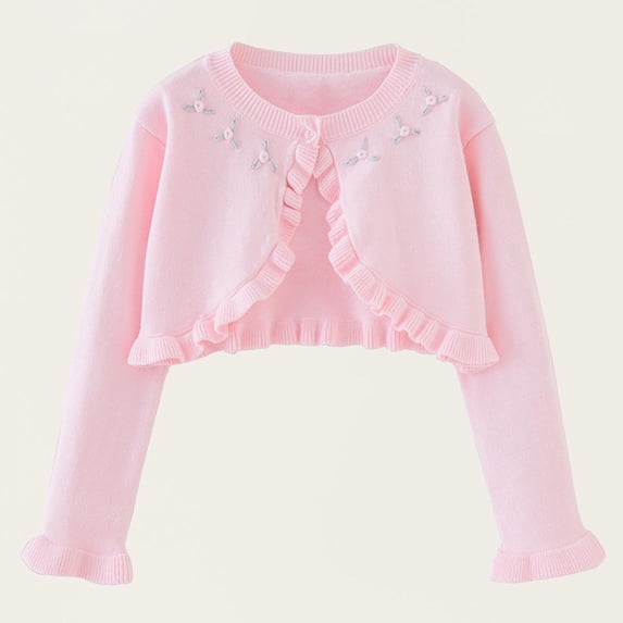 ATOGUTA Girls' Sweaters Long Sleeve Cardigan Sweater Cute Open Front Button Knit Crop Tops Pink, Kids Jackets 1T-10