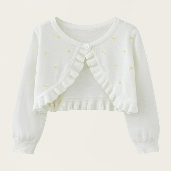 ATOGUTA Girls Sweaters Long Sleeve Cardigan Sweater Cute Open Front Button Knit Crop Tops White, Kids Jackets Size 0-6