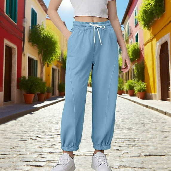 ATOGUTA Girls Sweatpants Jogger Lightweight Active Athletic Kids Joggers with Pockets Size 4T-15, Light Blue