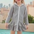 thumbnail image 1 of ATOGUTA Girls Swim Cover Up Hooded Zip-Up Swimsuit Ruffle Bathing Suit Kids Long Sleeve Swimwear Size 2T-10, Gray, 1 of 5