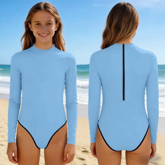 ATOGUTA Girls Swimsuit Long Sleeve Rash Guard Bathing Suit Beach Swimwear Swimming Set Size 2T-13, Blue