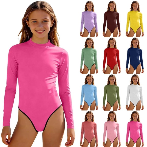 ATOGUTA Girls Swimsuit Long Sleeve Rash Guard Bathing Suit Beach Swimwear Swimming Set Size 2T-13, Hot Pink