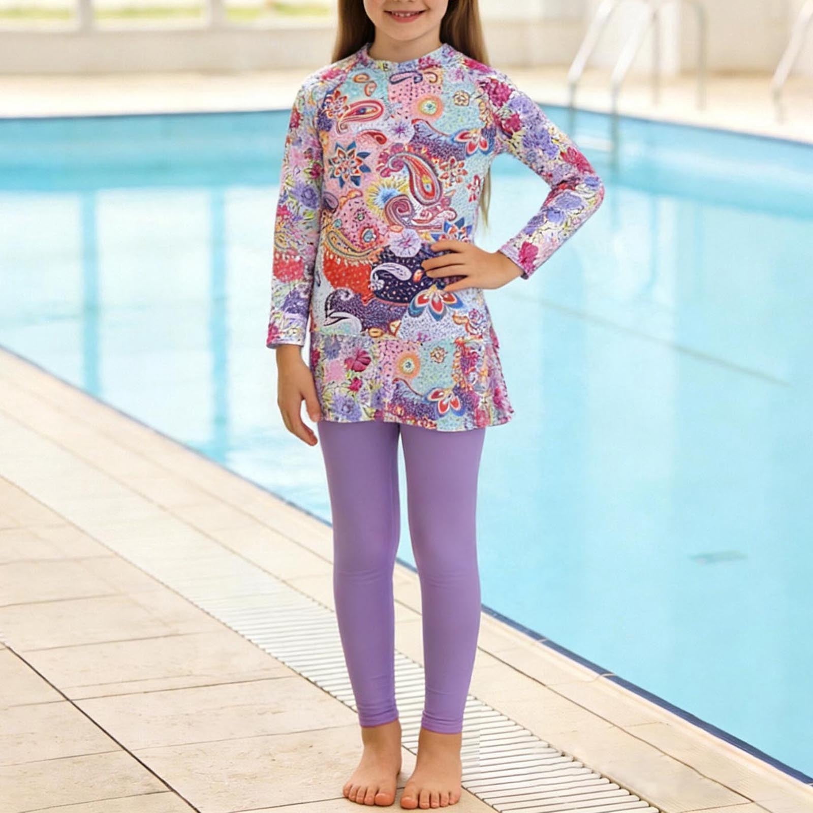 ATOGUTA Girls Swimsuits Long Sleeve Bathing Suit with Skirt Kids Rash ...