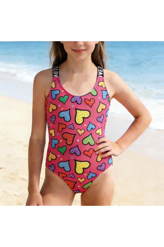 Girls' Swimwear One-Piece Bathing Suits Kids Sport Summer Beach Swimwear Size 8-13, Hot Pink