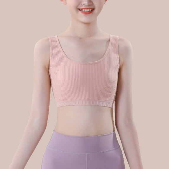 ATOGUTA Girls Tank Top With Built In Bra Kids Size 10-16 Bralette Seamless Cami Crop Bras Built-Up Stretch Sports Bra in Everyday Colors Hot Pink