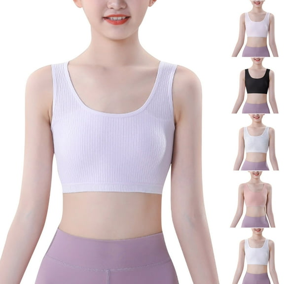 ATOGUTA Girls Tank Top With Built In Bra Kids Size 10-16 Bralette Seamless Cami Crop Bras Built-Up Stretch Sports Bra in Everyday Colors Purple