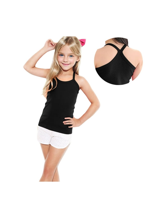 Girls Tank Tops Black Spaghetti Strap Sleeveless Casual Basic Cami Top Size 1T-13