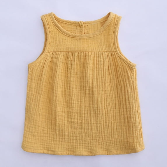 ATOGUTA Girls Tank Tops Summer Candy Color Cotton Casual Tops Yellow, Sizes 3M-4T
