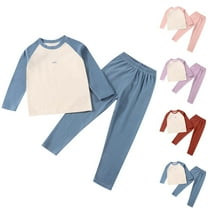 ATOGUTA Girls Thermal Underwear Set 2 Piece Fleece Top and Long Johns Base Layer Set Size 1T-14, Blue