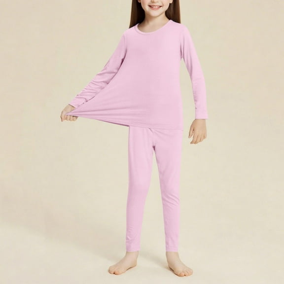 ATOGUTA Girls Thermal Underwear Set Pajamas Sets for Kids Long Johns Fleece Lined Base Layer Top and Bottom Size 3T-13, Pink