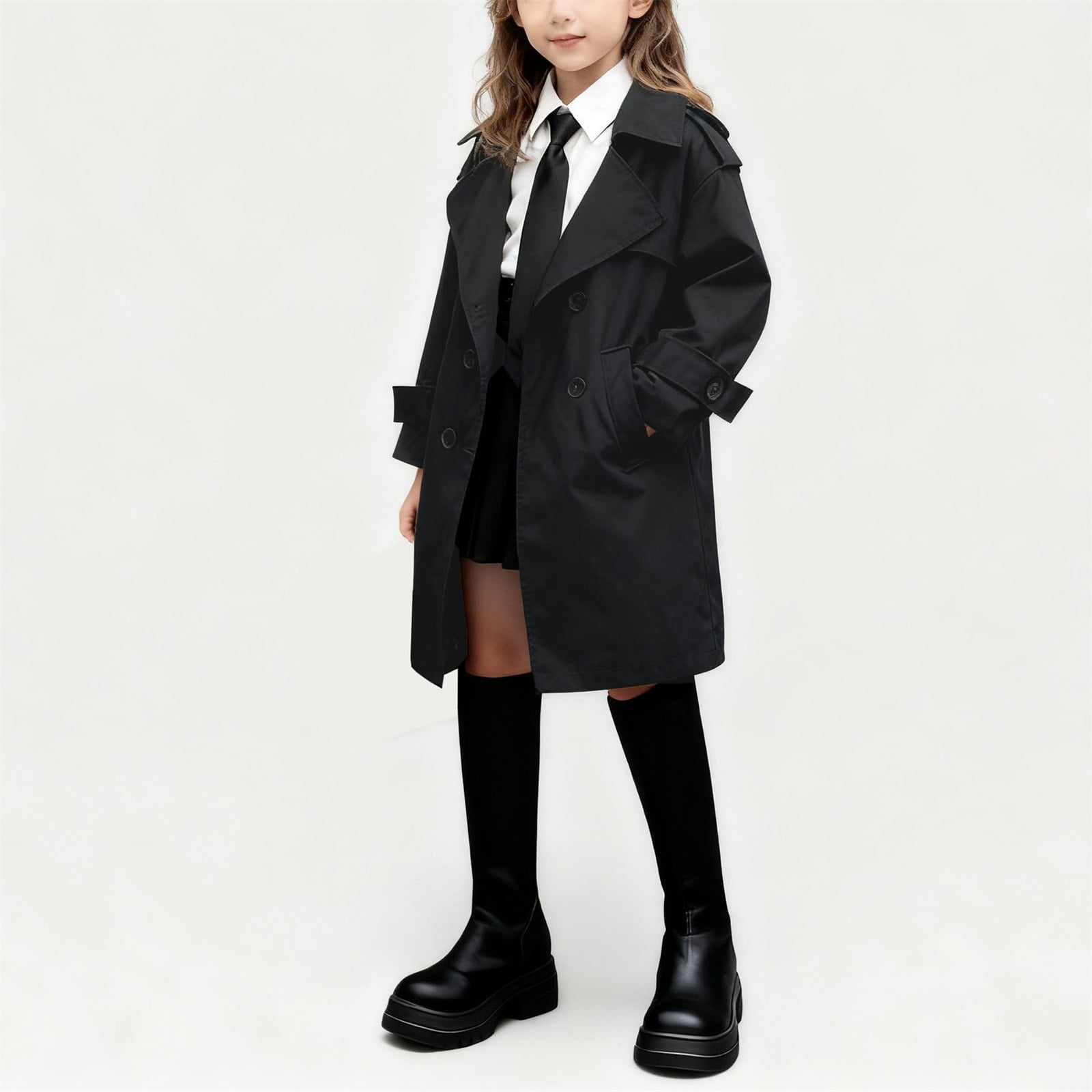 ATOGUTA Girls Trench Coat Double Breasted Classic Jacket Spring Fall ...