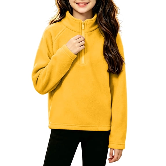 ATOGUTA Girls Turtleneck Sweatshirt Yellow Kids Long Sleeve Half Zip Fleece Sweatshirts Casual Fashion Spring Fall Clothes Size 5T-15