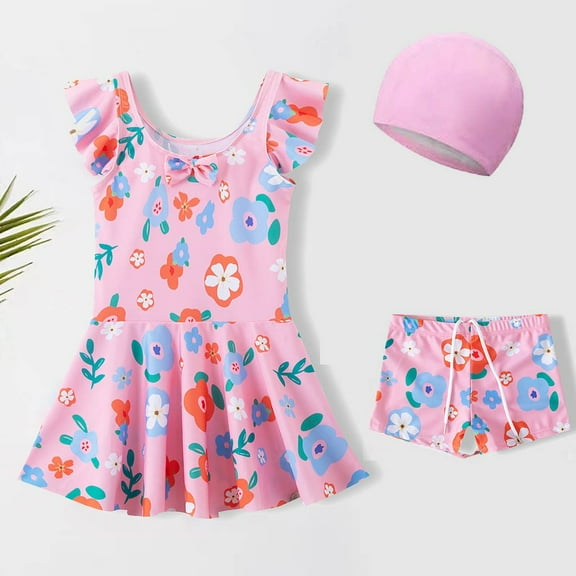 ATOGUTA Girls' Two Piece Swimdress Princess Pleated Skirt Swimwear Bathing Suit Dress with Shorts Pink, Size 4T-14