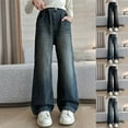 thumbnail image 1 of ATOGUTA Girls Uniform Jeans Size 5T-15 Kids High Waisted Wide Leg Demin Pants Stretch Long Pants with Pockets Blue, 1 of 5