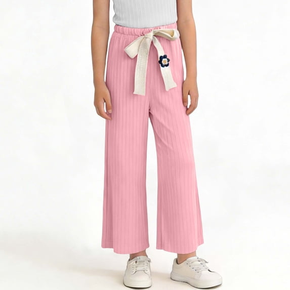 ATOGUTA Girls Uniform Pants Elastic Waist Jogger Sweatpants Kids Teens Running Athletic Pants with Pockets Size 0-10, Pink
