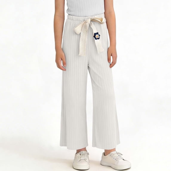 ATOGUTA Girls Uniform Pants Elastic Waist Jogger Sweatpants Kids Teens Running Athletic Pants with Pockets Size 0-10, White