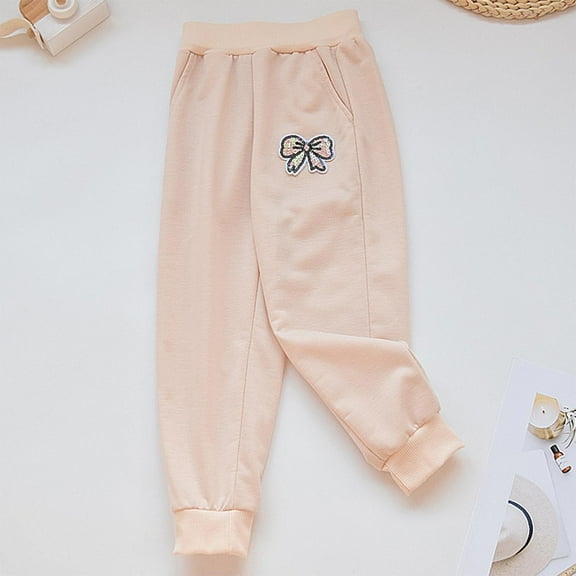 ATOGUTA Girls Uniform Pants Elastic Waisted Sweatpants Straight Leg Workout Jogger Pants Khaki, Size 1T-7