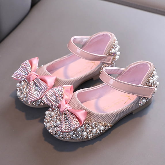 ATOGUTA Girls' Uniform & School Shoes Pink Rhinestone Princess Ballet Flats Slip-On Dress Shoes for School, Wedding, Party