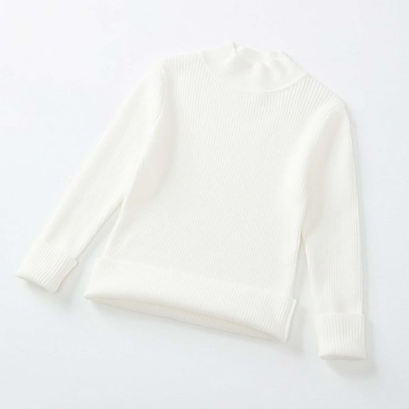 ATOGUTA Girls Uniform Sweater Pullover Sweaters Long Sleeve Turtleneck Knit Sweater Casual School Tops White, Size 4T-10