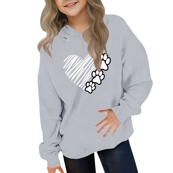 ATOGUTA Girls Valentine's Day Graphic Sweatshirts Hooded Heart Sweatshirt Fall Winter Kid Long Sleeve Shirt Pullover Top Size 3T-14, Gray