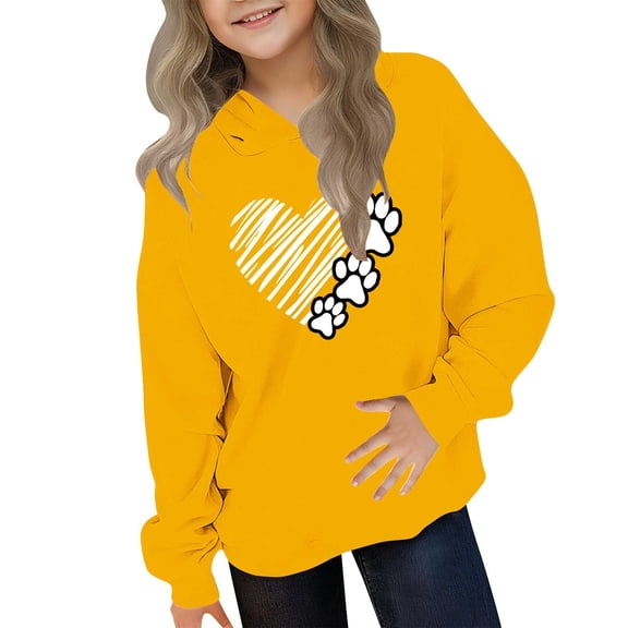 ATOGUTA Girls Valentine's Day Graphic Sweatshirts Hooded Heart Sweatshirt Fall Winter Kid Long Sleeve Shirt Pullover Top Size 3T-14, Yellow