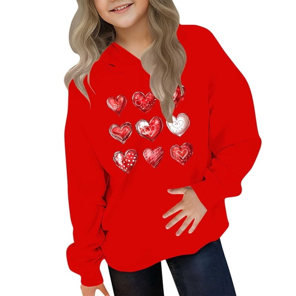 ATOGUTA Girls Valentine's Day Sweatshirt Hooded Heart Sweatshirt Fall Winter Kid Long Sleeve Shirt Pullover Top Size 3T-14, Red