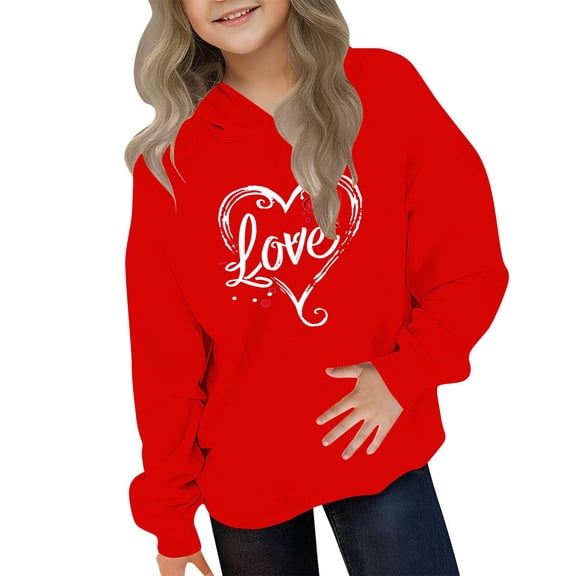 ATOGUTA Girls Valentines Day Sweatshirt Hooded Heart Sweatshirt Fall Winter Kid Long Sleeve Shirt Pullover Top Size 3T-14, Red
