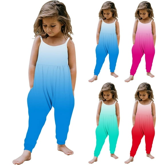 ATOGUTA Girls Wide Leg Loose Jumpsuit Size 1T-6 Spaghetti Strap Loose Romper Kids Casual Sleeveless Overalls with Pockets Hot Pink