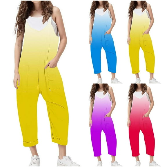 ATOGUTA Girls Wide Leg Loose Jumpsuit Size 5T-14 Spaghetti Strap Loose Romper Kids Casual Sleeveless Overalls with Pockets Yellow